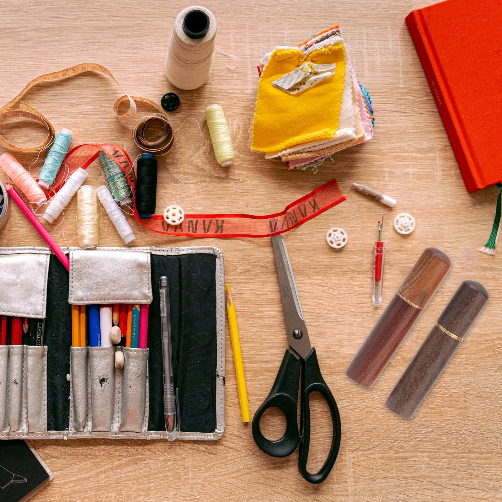 

4Pcs Quality Wood Copper Sewing Accessories Container Portable Organizer for Home Dormitory Sewing Box Stitch Tools Organizer