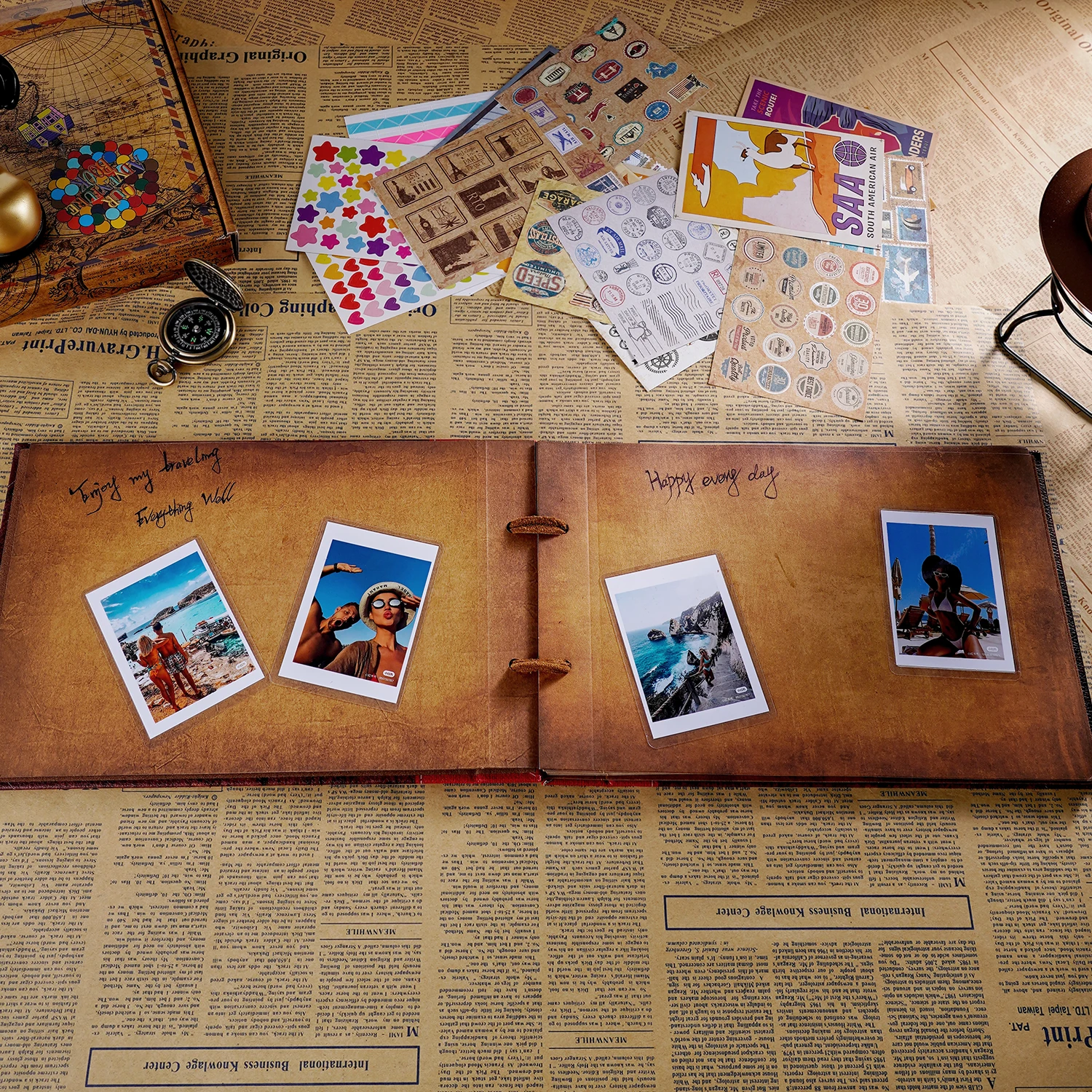 Adventure Book Scrapbook Photo DIY Album 11.9x7.6 Inch 80pages Retro Embossed Letter Hard Cover Movie Up for Anniversary Wedding