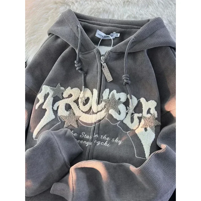 Deeptown-sudaderas con estampado de estrellas para mujer, sudaderas con capucha con estampado de estrellas de gran tamaño, ropa de calle Vintage, Top con cremallera MN1