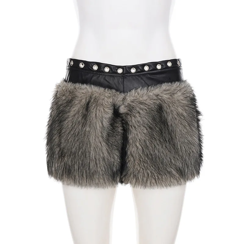 Winter New Women's Sexy Plush Splicing Warm Spice Girl Corns Low Waist Shorts