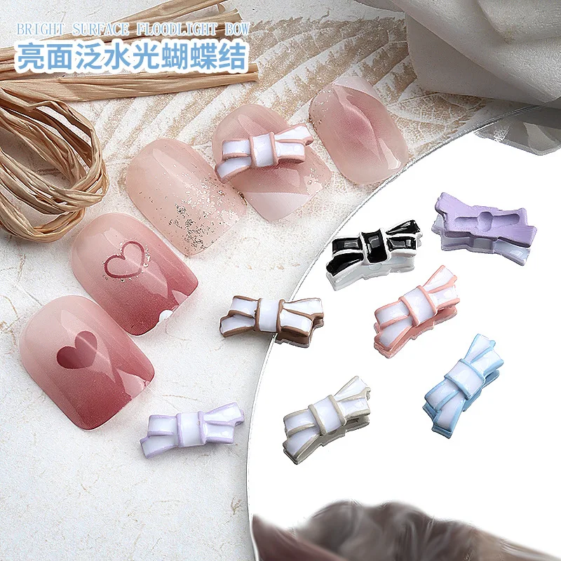 10pcs/lot 3D Bowtie Shaped Nail Alloy Decals Stickers 13x5mm 8 Colors Bowknot Cute Design Metal Charms Jewelry For Nail Supplies