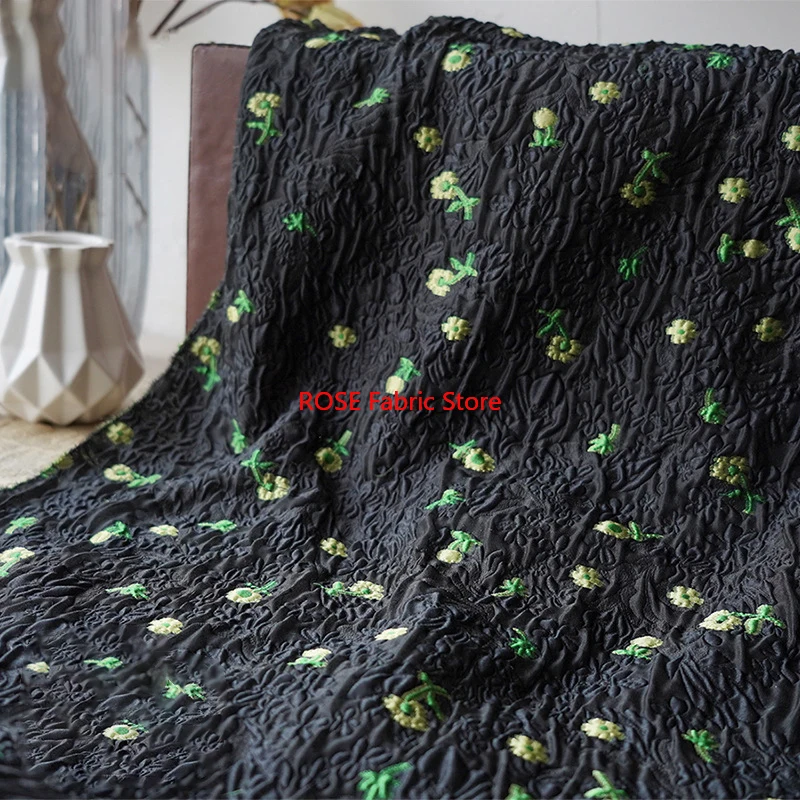 Embossed Small Floral Jacquard Bubble Fabric Spring Summer Women's Puff Skirt Dress Diy Sewing Fabric 100cmx135cm