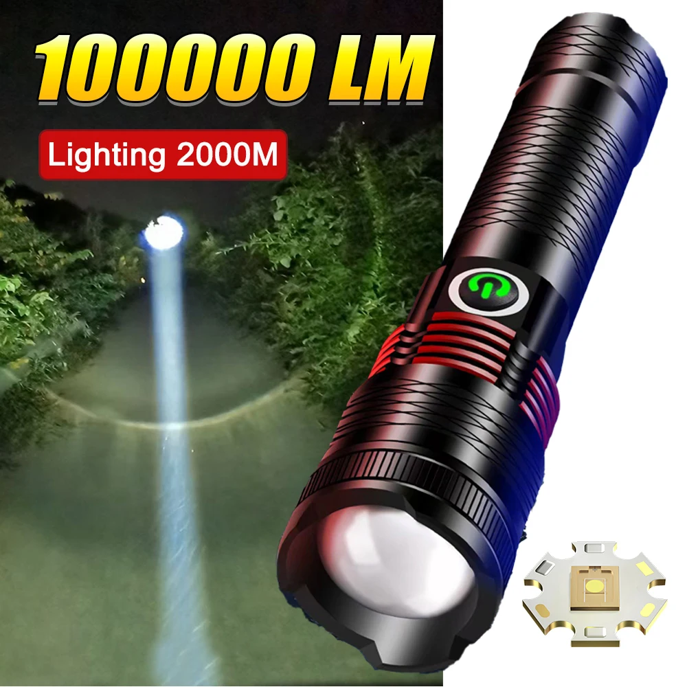 

10000LM Super Powerful LED Flashlight 18650 Rechargeable Ultra Bright Torch Light Long Range 2000m High Power Tactical Lantern