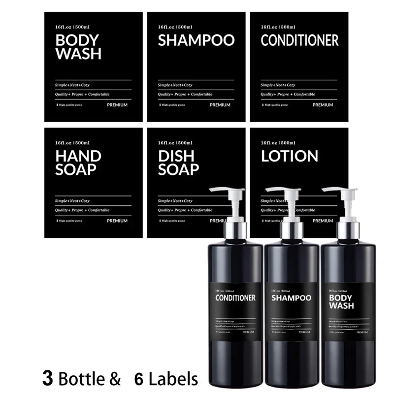 Bathroom Soap Dispenser Labels Set Removable Shampoo Shower Gel Conditioner Dish Soap Sticker Bottle Waterproof Label Set