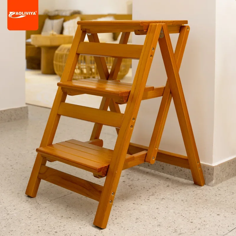 

Aoliviya Cartier Solid Wood Step Stool Household Folding Ladder Stool Dual-Use Multi-Functional Three-Step Climbing Bench Stair