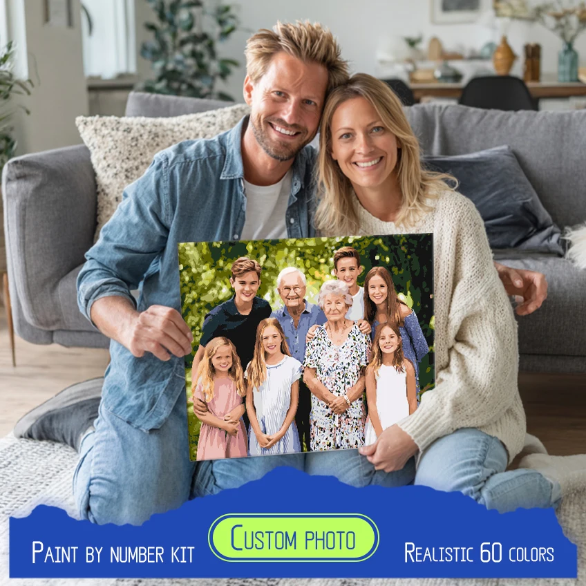 Malen nach Zahlen: Realistisches, personalisiertes Foto, 60 Farben, DIY, digitales Ausmalen, Acrylfarbe, Dekoration für Erwachsene, Geschenk