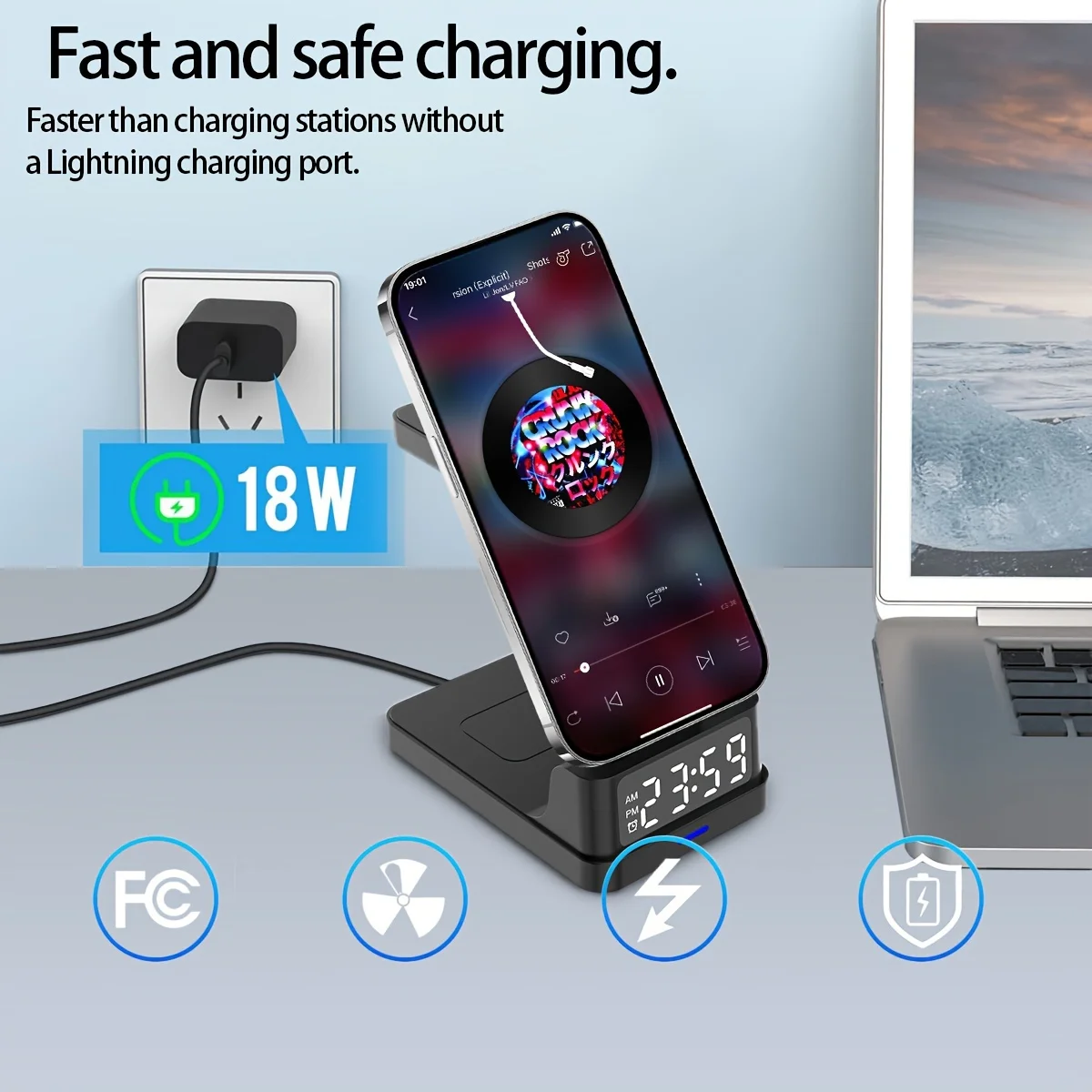 Wireless fast charger 4 in 1 magnetic stand with multi-function digital clock 15W fast charging for smart mobile phone