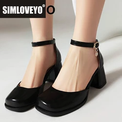ASILETO Design Women Pumps Square Toe Block Heel 6cm Buckle Strap Sexy Dating Female Shoes Plus Size 40 41 42 43 S4956