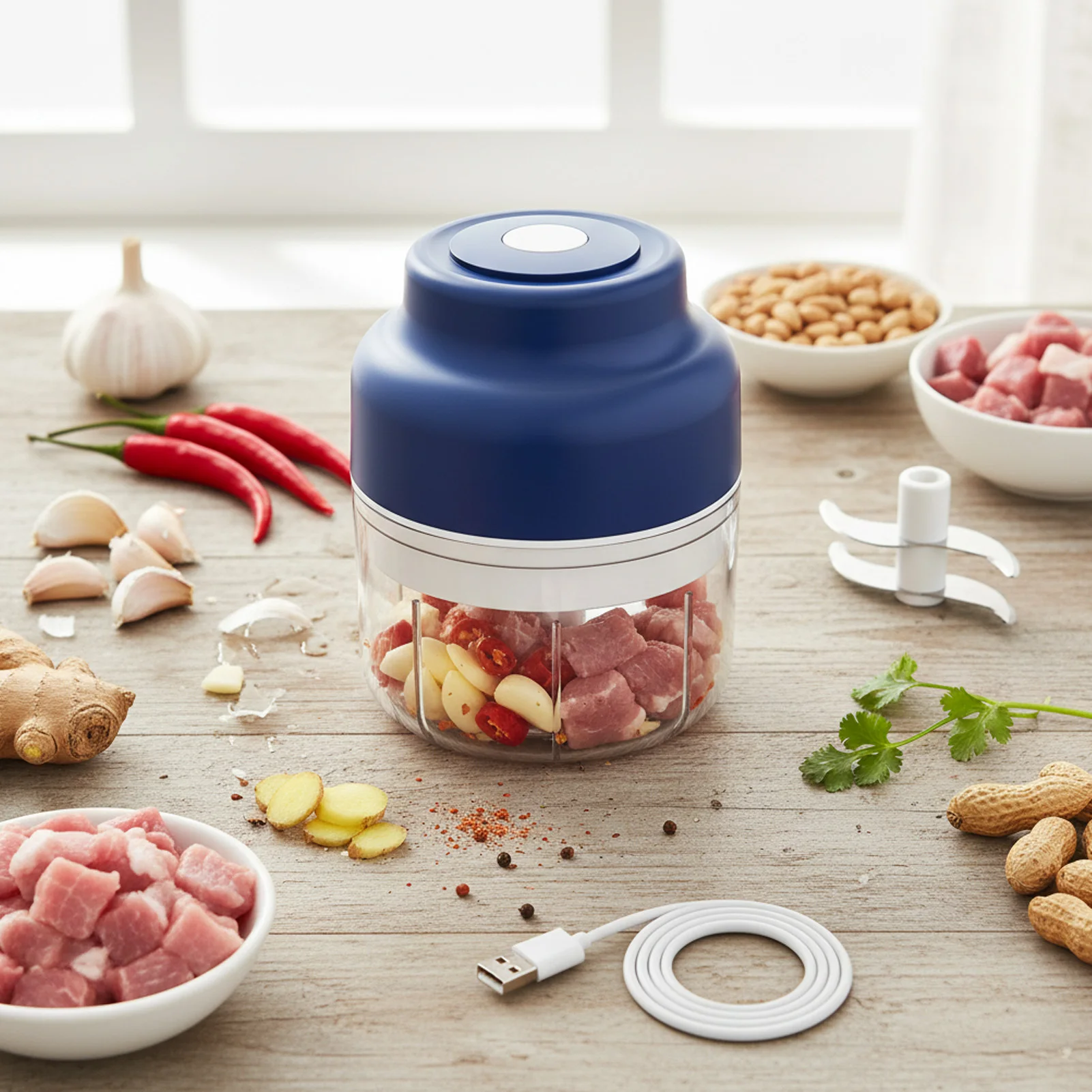 Electric Garlic Chopper Automatic Mincer for Kitchen Cooking Mini Wireless Food Processor Portable Vegetable Slicer Tool