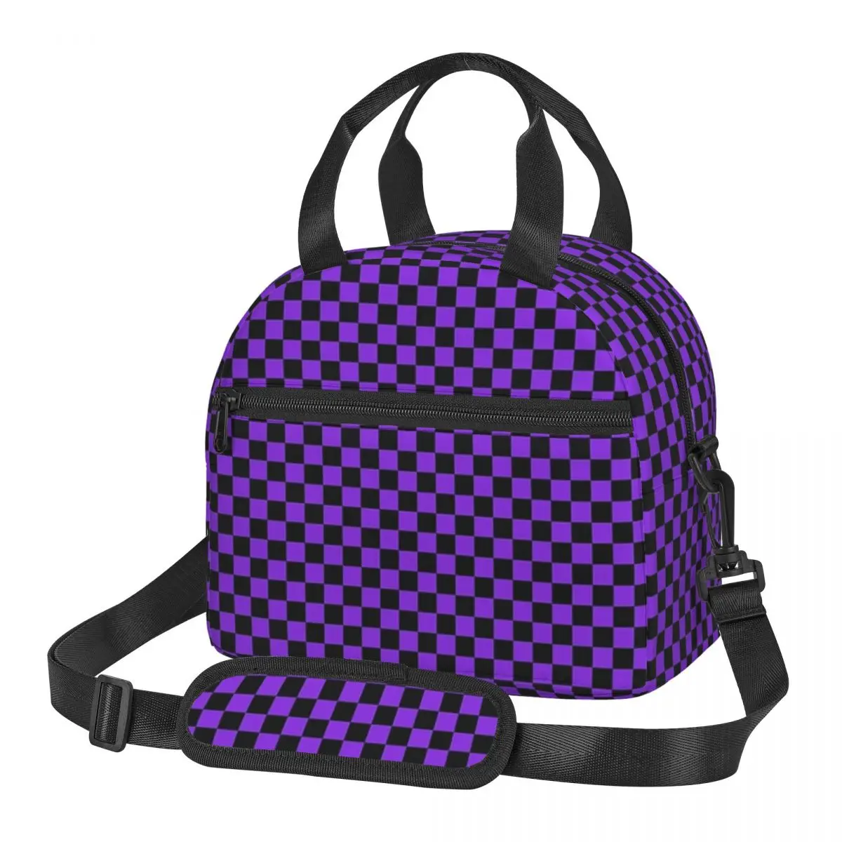 Proton Purple And Black Checker Board Insulated Lunch Bag for School Picnic Storage Food Boxes Portable Cooler Thermal Lunch Box