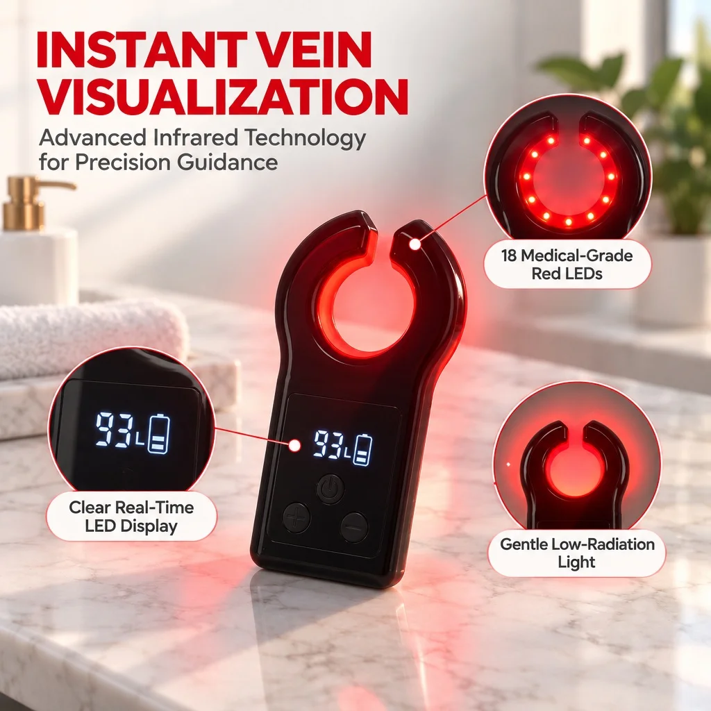 Portable LED Vein Finder 1-188 Levels Red Light IV Access Viewer Locator Phlebotomy Flashlight Detector Device for All Skin Type