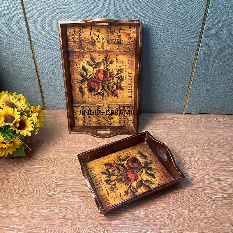 1pc American Style Countryside Tray Household Cup Tray Living Room Fruit Platter, Rectangular Tea Tray, Home Accessories