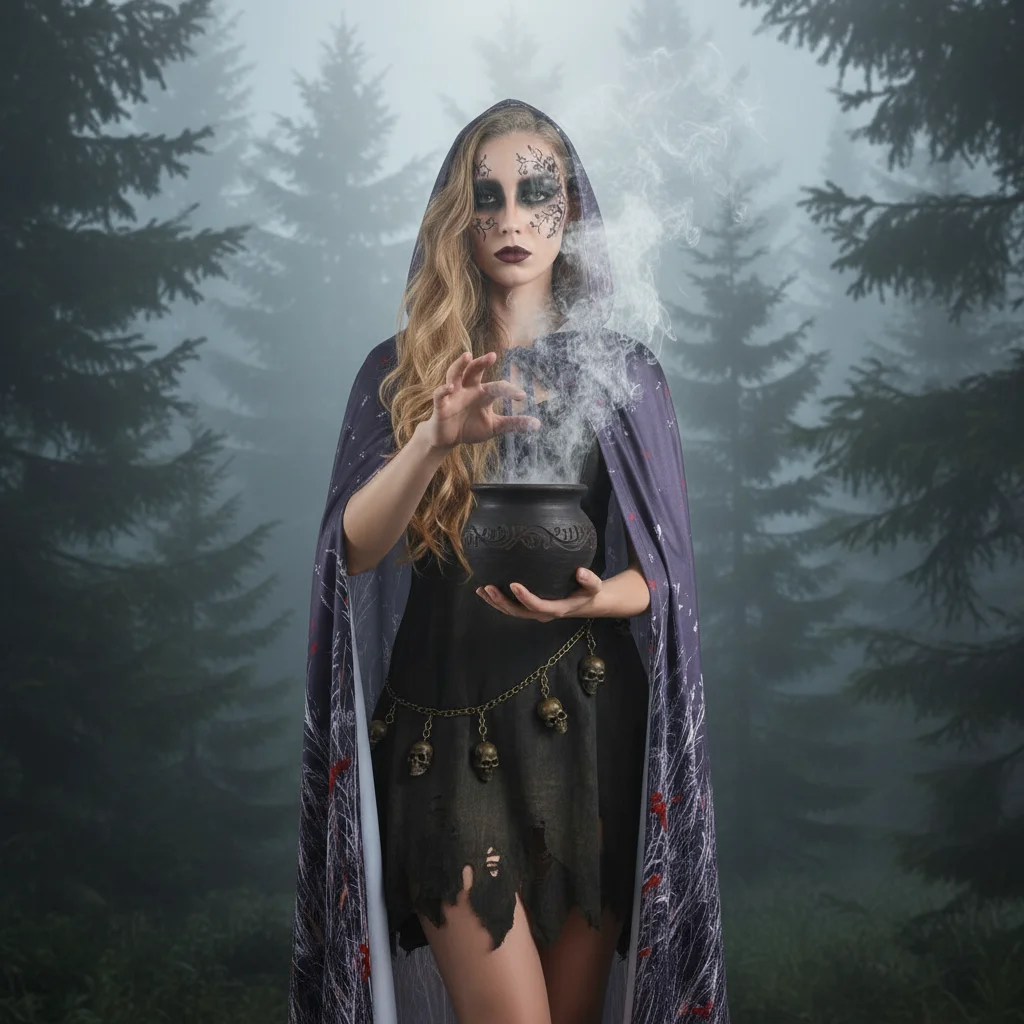 Cape à capuche en velours médiéval - Cape imprimée plante et insecte, Cape Renaissance avec capuche Capelet vintage Coût de sorcier d'Halloween