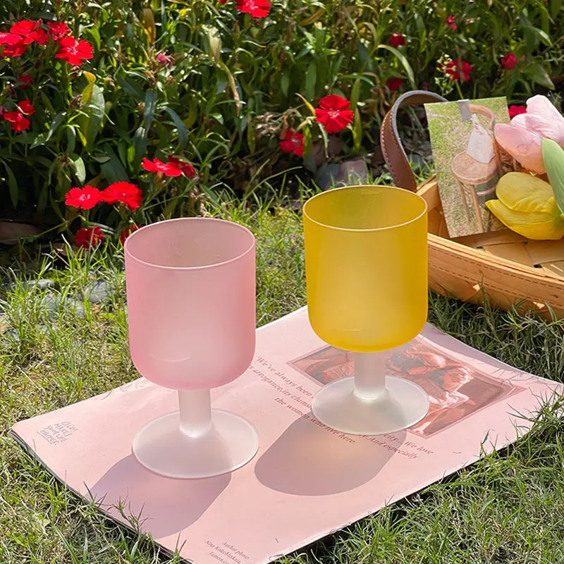 

Pink Frosted Goblet Glass Wine Glass Kawaii Cup Cereal Bowl Glasses Birthday Gifts Champagne Glass Sunset Goblet Orange Frosted