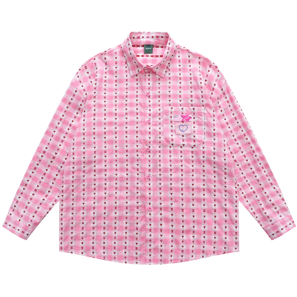 Flower Jacqurd Cotton Shirts Men Women Turn-down Collar Casual Men's Shirts Autumn Pink Shirts for Men