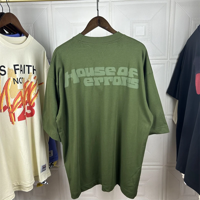 Vintage Washed Military Green HOUSE OF ERRORS T Shirt Men Women 1:1 Best Quality Eye Foam Puff Print T-shirt Top Tees