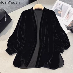 2024 Ropa Mujer Oversized Blouses Women's Clothing Vintage Velvet Shirts Camisas De Mujer Temperament Black Tunic Blouse Tops