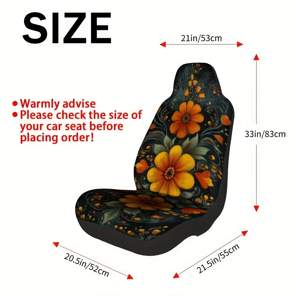 2pcs, Bohemian Floral Print Car Seat Covers, Decorative And Stylish Coversor, Easy To Install And Washable, Adds Character And