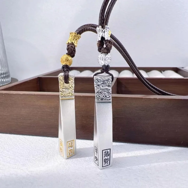 

Pure Silver999Gold-painted ancient-style fortune-turning pendant, solid sterling silver necklace for men and women, auspicious c