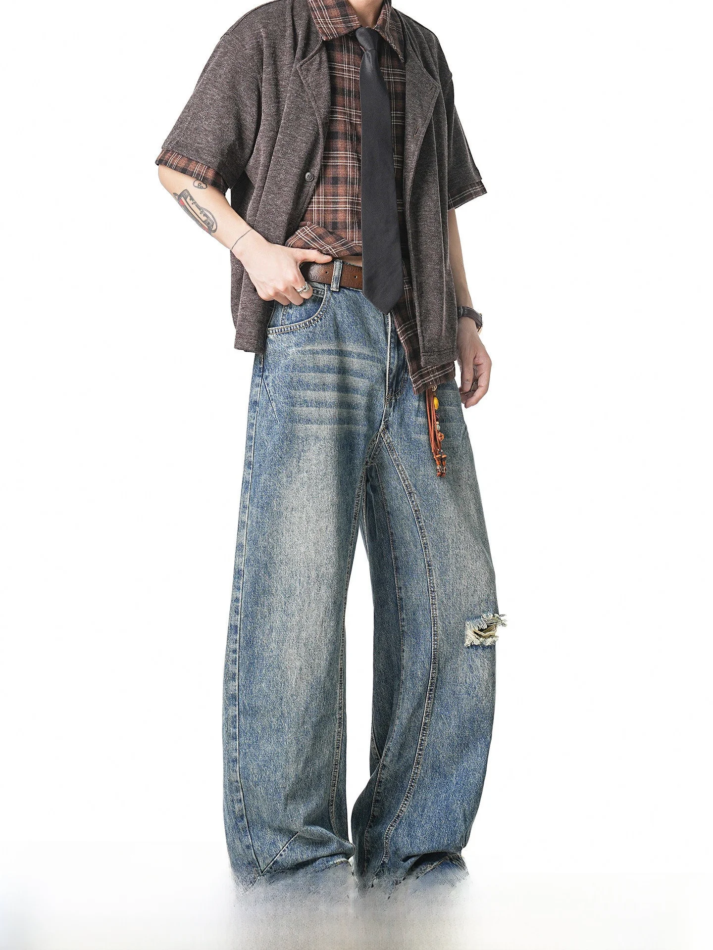 

American Style Vintage Washed Loose Straight Leg Men's Jeans Summer Wear Comfortable Cotton Polyester Blend Durable Commute S...
