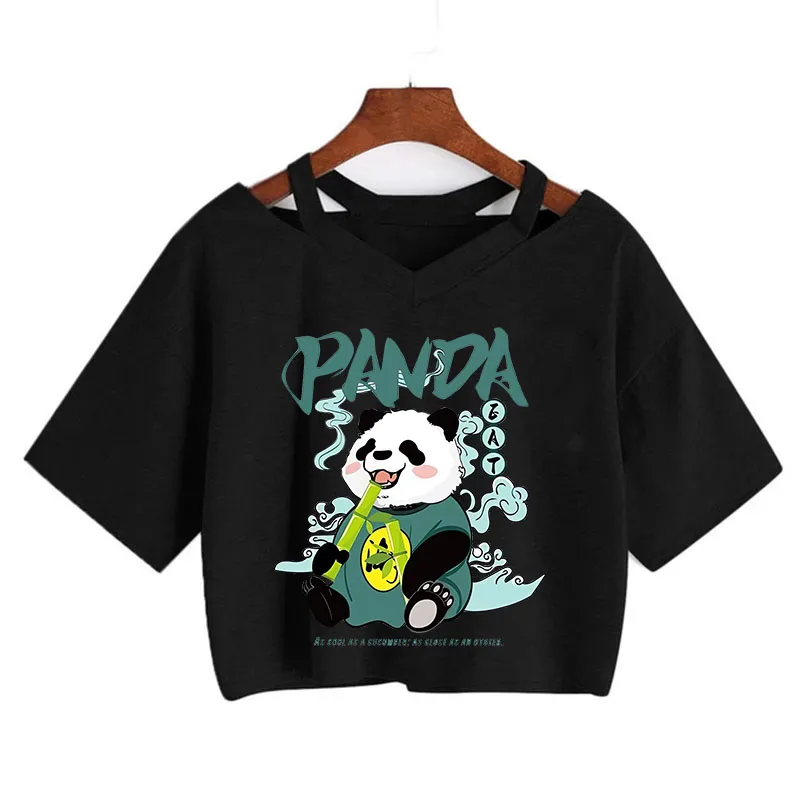 Kawaii Crop Tops for Girls Cute Korean Style T-shirt Women Panda Milk Tea Graphic T Shirt Cartoon Harajuku Y2k Tee Tshirt Female