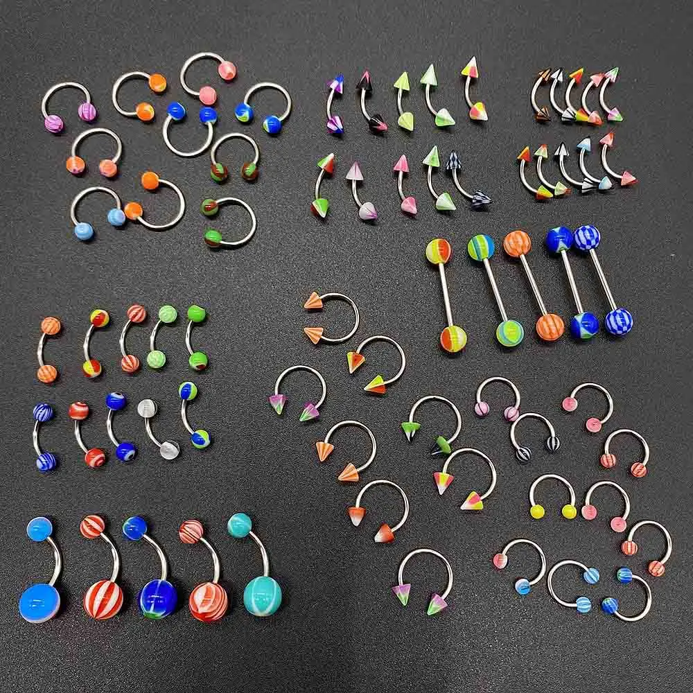 10PCS Acrylic Mixed Color Body Piercing Jewelry Kit Set for Nose Septum Horseshoe Earring Eyebrow Tongue Nipple Lip