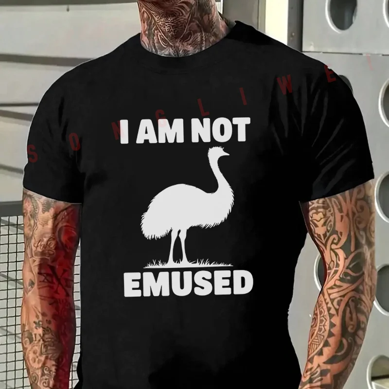 

Emu Pun Graphic Print Motorcycle T-Shirt Men's Summer Casual Fashion Short Sleeve Tshirt Tops Tee