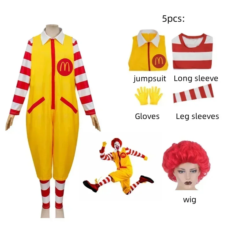 McDonald Cosplay Costume Ronald Masquerade Party Sutra Clown Character Adult Halloween Party Funny Costume Stage Clothes Wig