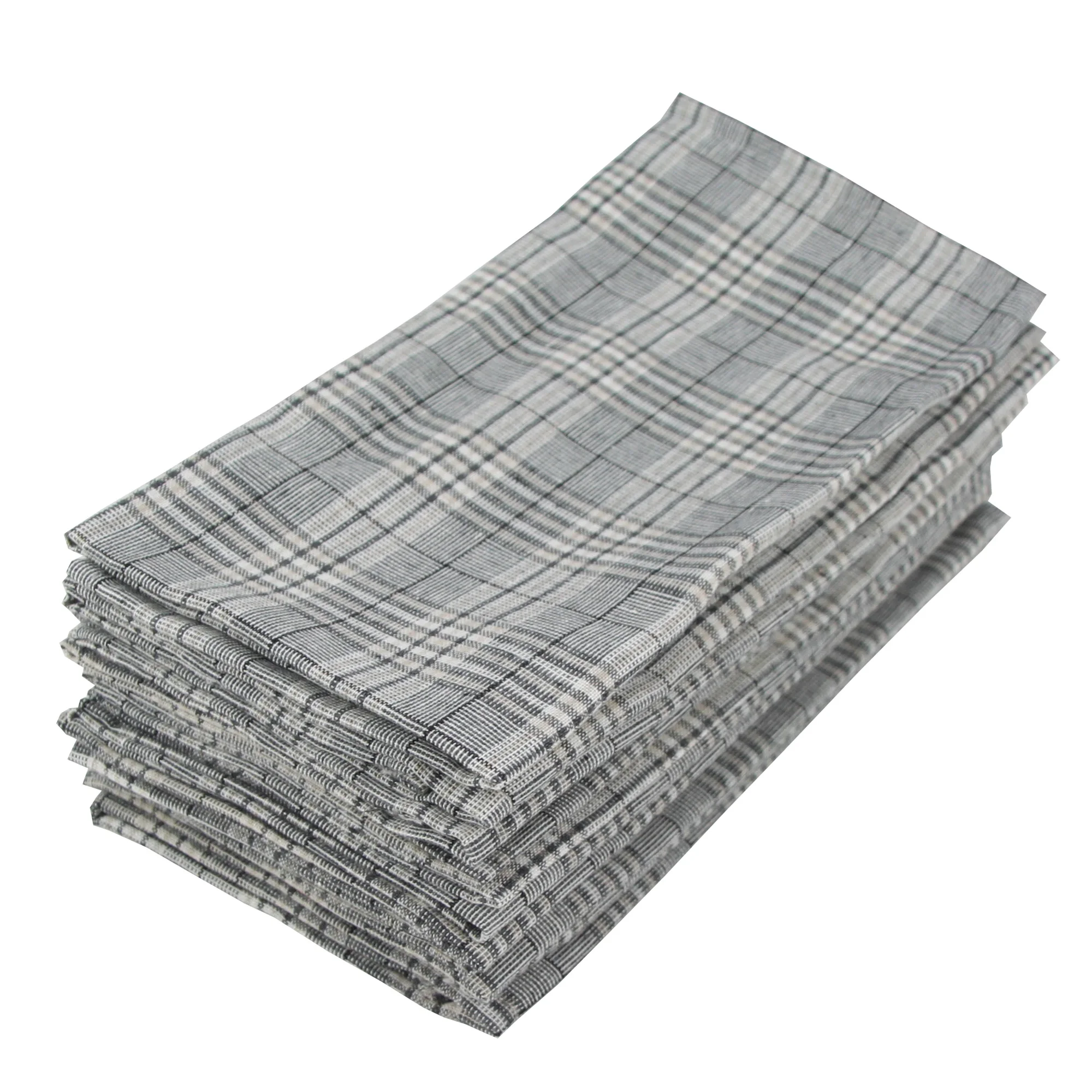 Plaid Striped Linen Cotton Blended Dinner Cloth Napkins Placemats Tea Towels Set of 12 (17 x 17 inches) for Events & Home Use