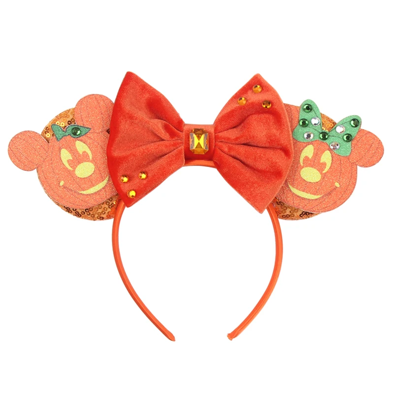 

2024 New Halloween Pumpkin Headband For Girls Disney Mickey Ears Hairband Festival Party DIY Hair Accessories