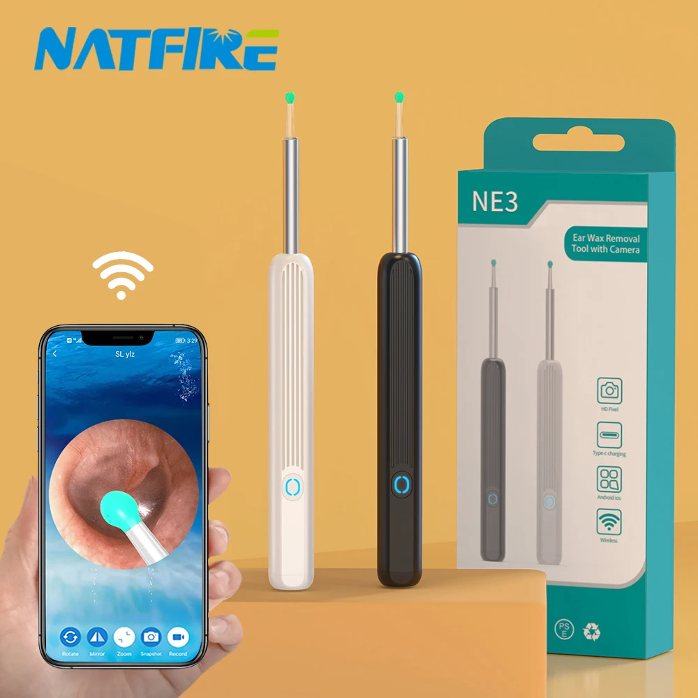 NE3 귀 청소기 카메라와 함께 고정밀 귀 왁스 제거 도구 LED 빛 무선 Otoscope 스마트 귀 청소 키트 최고의 선물 