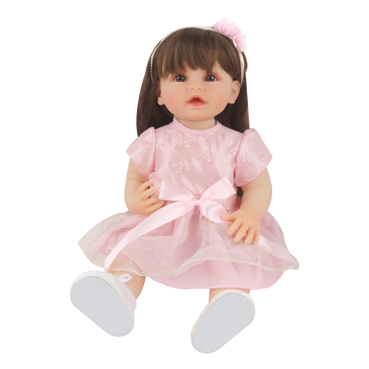 Niedliche rosa Prinzessin Puppe Kleid Set für 22 Zoll wieder geborene Mädchen Puppe Rock Haarband Schleife Anzug für 55cm Baby neugeborene Mädchen Puppen Spielzeug