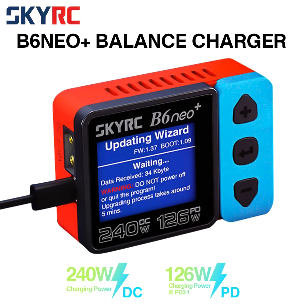 ​SKYRC B6neo+ Smart Charger High Power DC240W PD126W Multilanguage Balance Charger 600mA XT60/Type-C Compact Charger Discharger