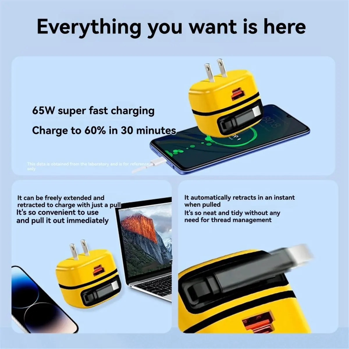 Punctual- All in 1 65W Charger Multi-Functional Foldable Charging Adapter for Phones Tablets Laptops EU PLUG