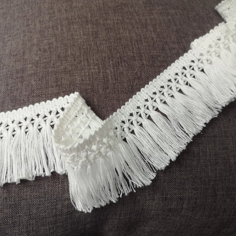 5yard White Weaved Ribbon Webbing Cotton Thread 3.5cm Wide Lace Fabric Tassel Trim Curtains Decoration Garment Accessories