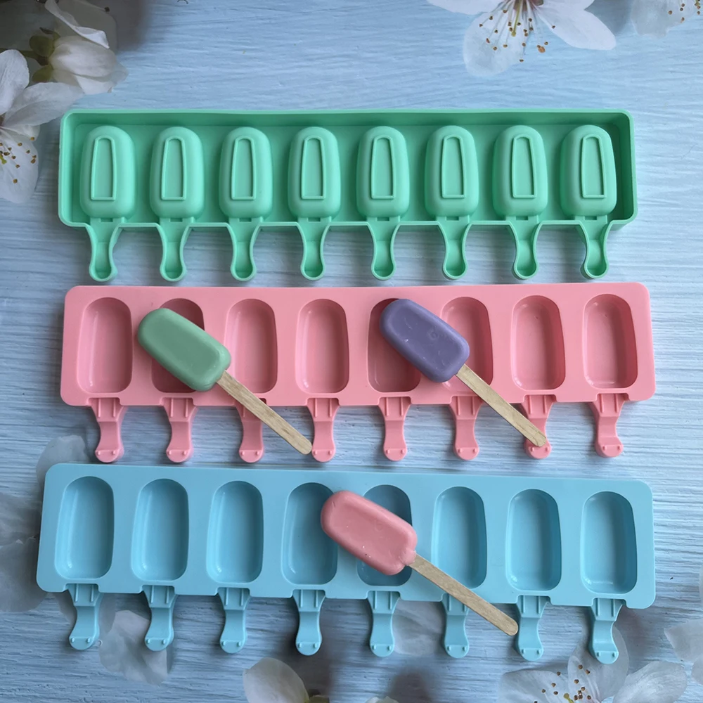 8 Hole Silicone Ice Cream Mold Ice Popsicle Molds DIY Homemade Dessert Freezer Fruit Juice Ice Pop Cube Maker Mould