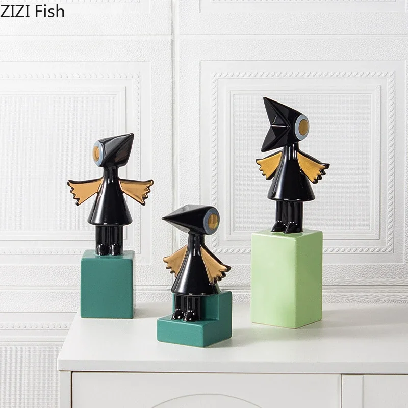 

Crow Ceramic Ornament Abstract Art Sculpture Geometric Decoration Crafts Living Room Display Statue Home Accessories Miniatures