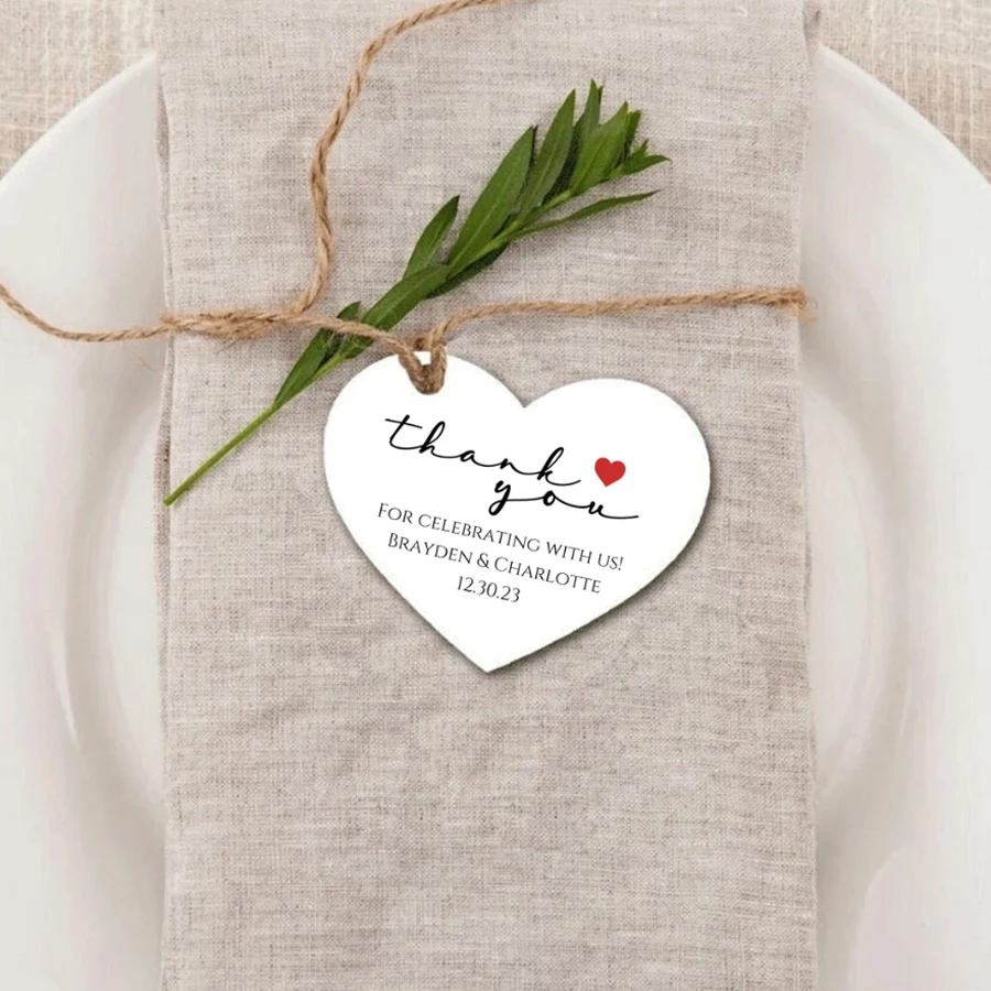 

50/100PCS Personalized Wedding Favor Tag with Heart Tags, Thank You Tags, Custom Name Tag, Party Favor Tags ROPE NOT INCLUDED