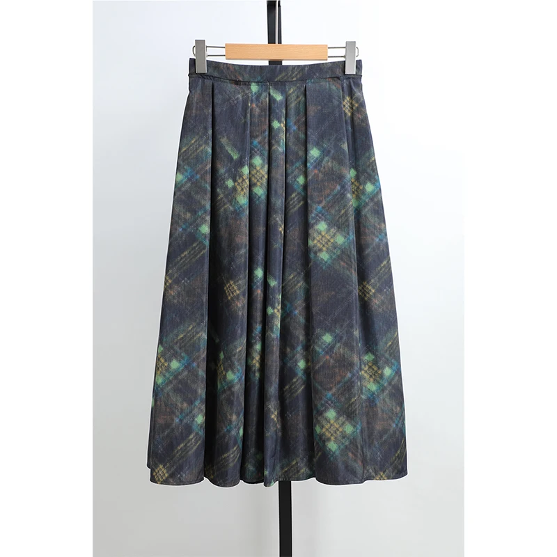 

Awei Clothing Summer New Slimming Versatile Knee-Length Midi Skirt Printed A-Line High Waist Polyester Ladies Faion