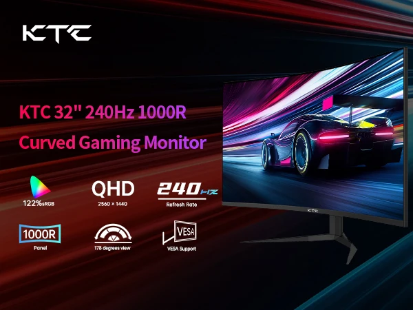 KTC 32 Zoll 240 Hz gebogener Gaming-Monitor, 1000R VA, QHD (2560 x 1440p), 4000:1-Kontrast, unterstützt FreeSync GSync, HDMI2.0 (144 Hz)/DP1.4 – Detail 2