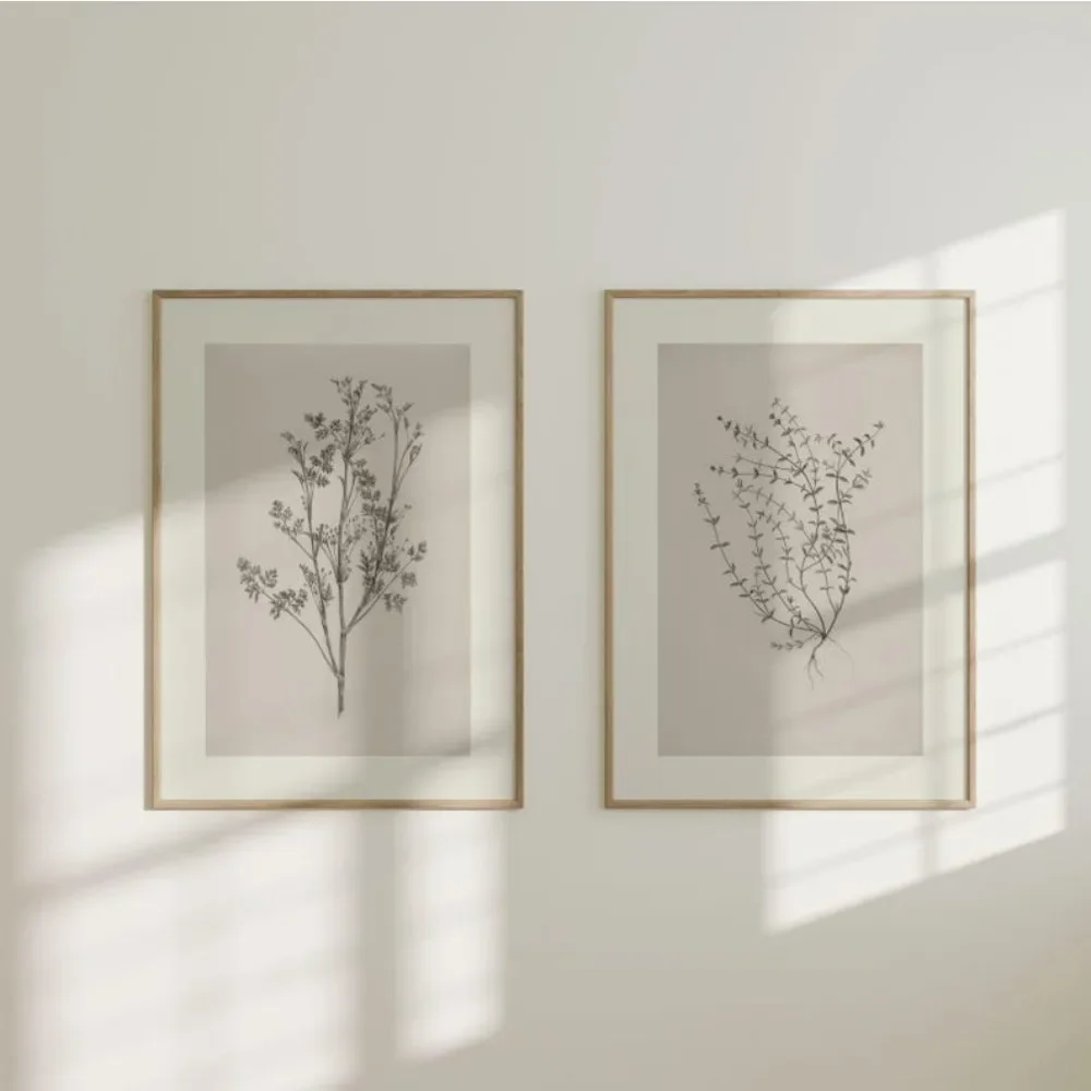 2pcs frameless Canvas Painting 2 Frameless Antique Plant Illustrated Prints,Two Plant Research Painting Posters,Natural History