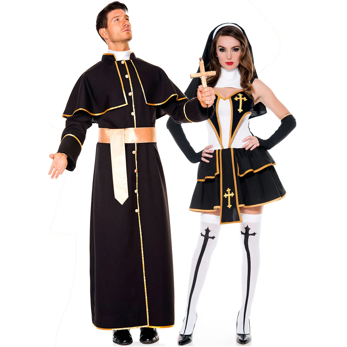 

Halloween Costume for Women Men Priest Cloak Nun Cosplay Dress Carnival Church Religious Party Dress Up Clothes Couple Outfit