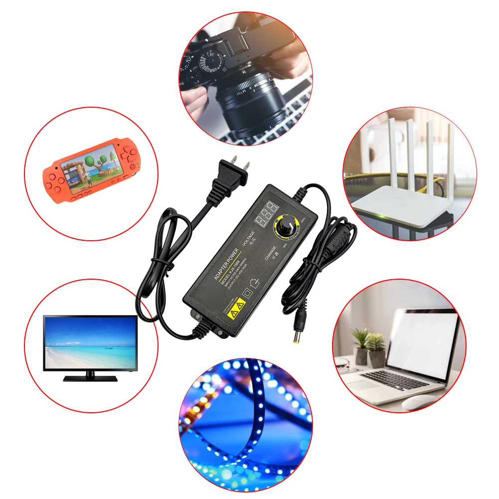 ABS 3-36V 60W Power Switching Adapter Adjustable Voltage with LED LCD Digital Screen Portable Game Motor Router