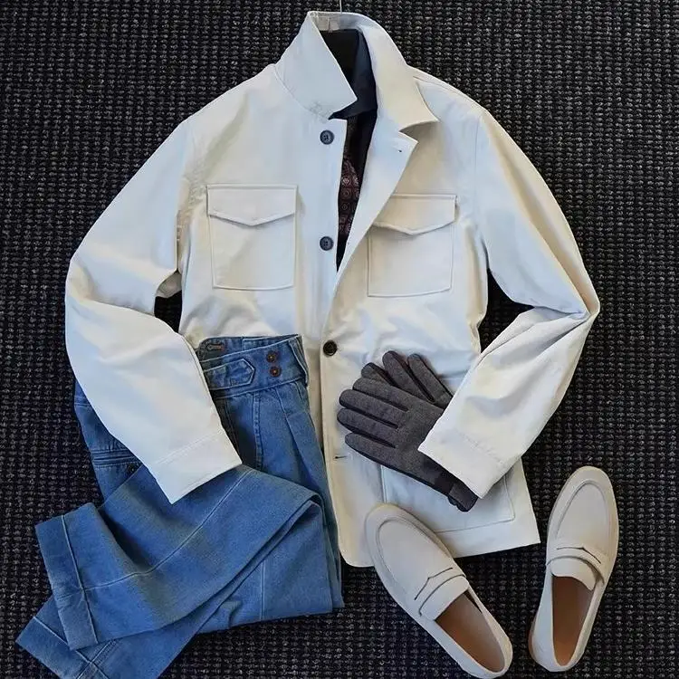 

Мужская охотничья куртка Neapolitan Queen класса люкс с множеством карманов, приталенная, удлиненная, верхняя одежда Haome Stand Fit