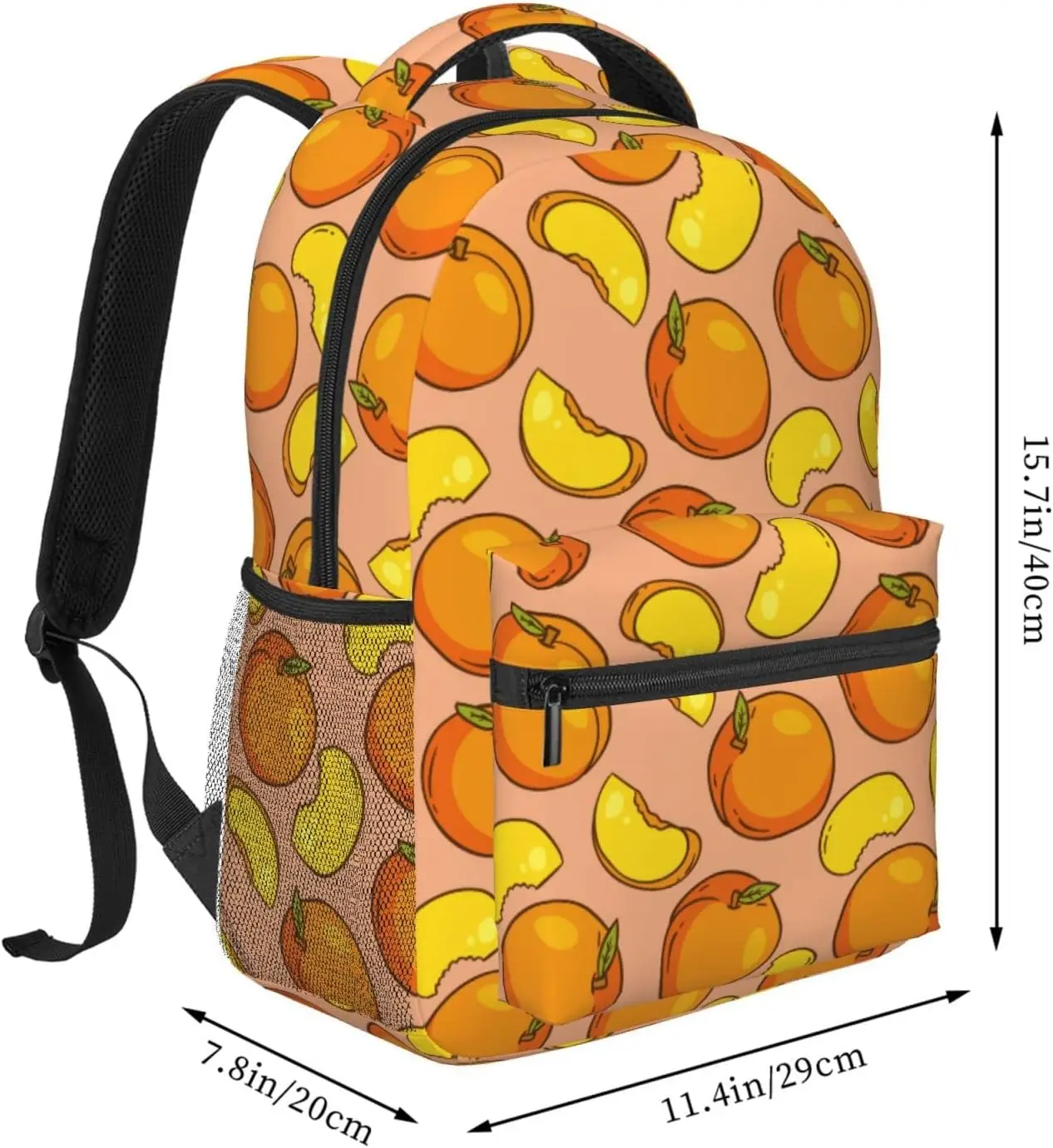 Orange Peach Pattern Lightweight Laptop Backpack for Women Men College Bookbag Casual Daypack Travel Bag