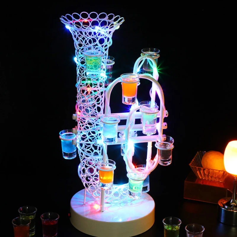 Bar Cocktail Rack LED Bullet Foreign Wine Champagne One Mouth Cup Holder Stainless Steel  Luminous Colorful Festive Atmosphere