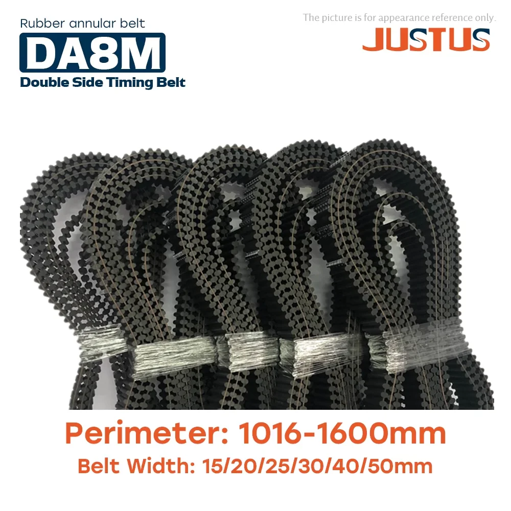 DA8M Double-sided Toothed Synchronous Belt Perimeter 1016-1600mm Width=15/20/25/30/40/50mm Pitch=8mm Rubber Timing Belt