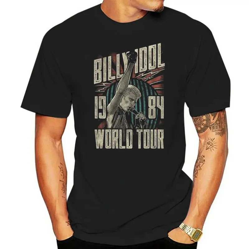 Billy Idol Men'S Short Sleeve T-Shirt Black World Tour Summer O Neck Tops Tee Shirt