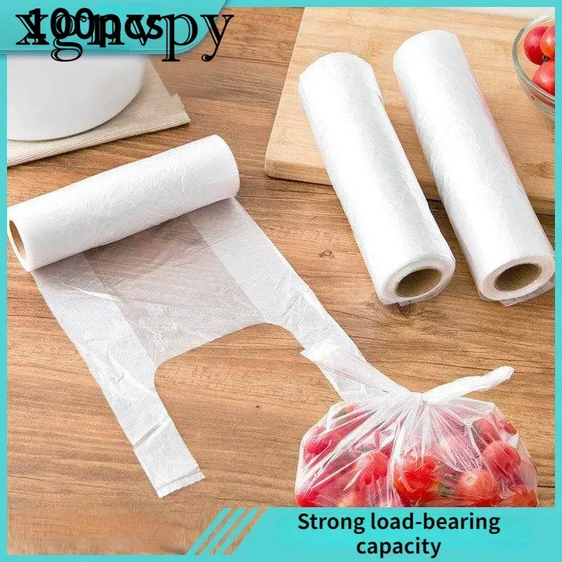 xgnvpy 100PCS Transparent Roll Fresh Keeping Plastic Bags Food Saver 3 Sizes Storage Bags with Handle for Food Preservation