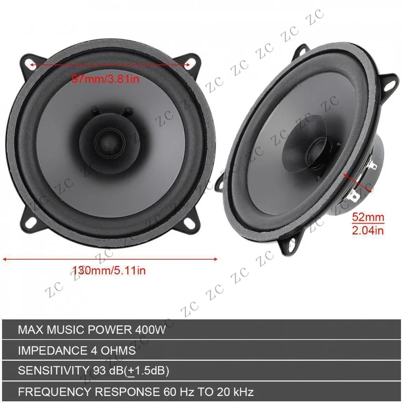 S+ 1x 5'' 4-Ohm Car Audio Coaxial Speaker for car Mount Loudspeakers 400 Watts MAX